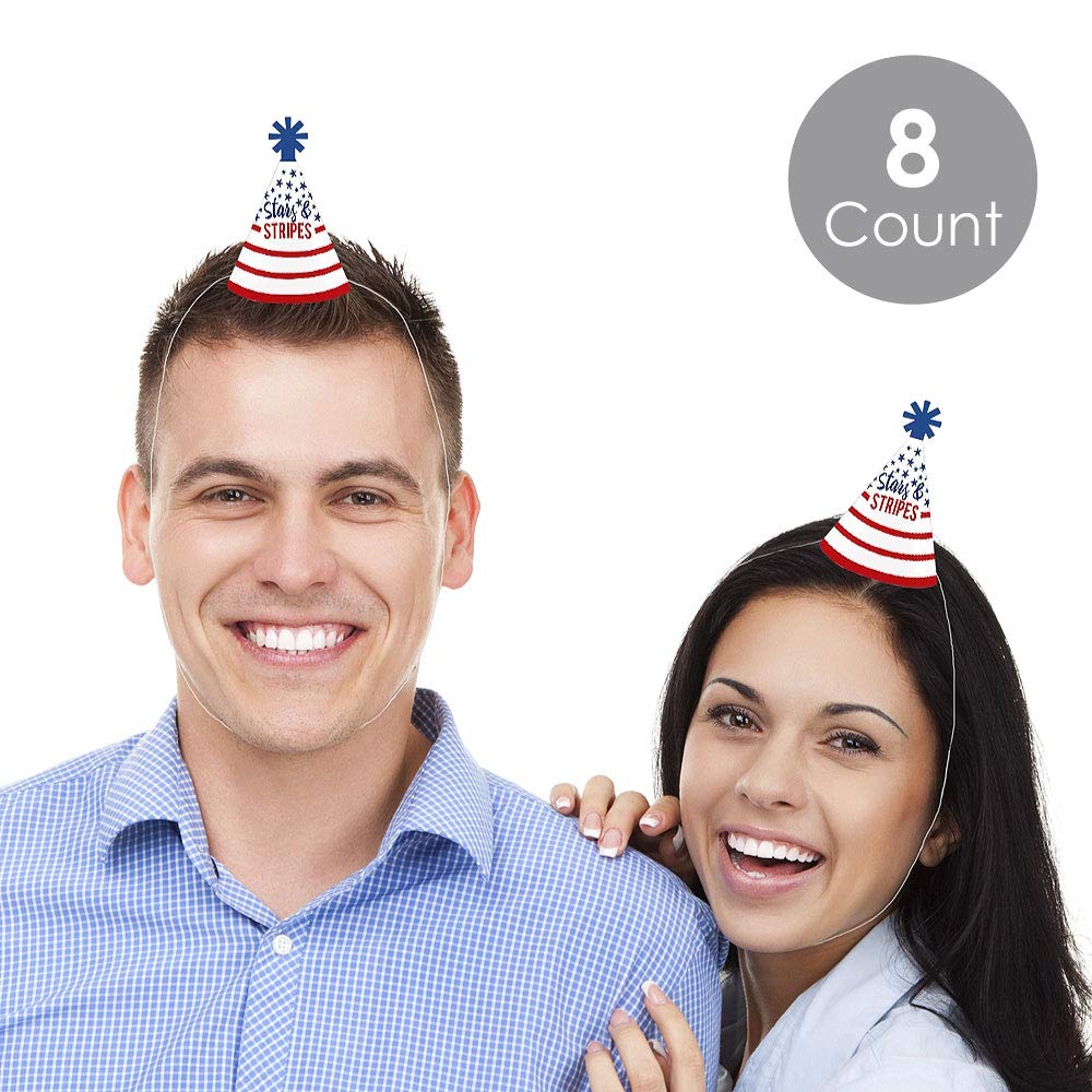 Big Dot of Happiness Stars and Stripes - Mini Cone Memorial Day, 4th of July and Labor Day USA Patriotic Party Hats - Small Little Party Hats - Set