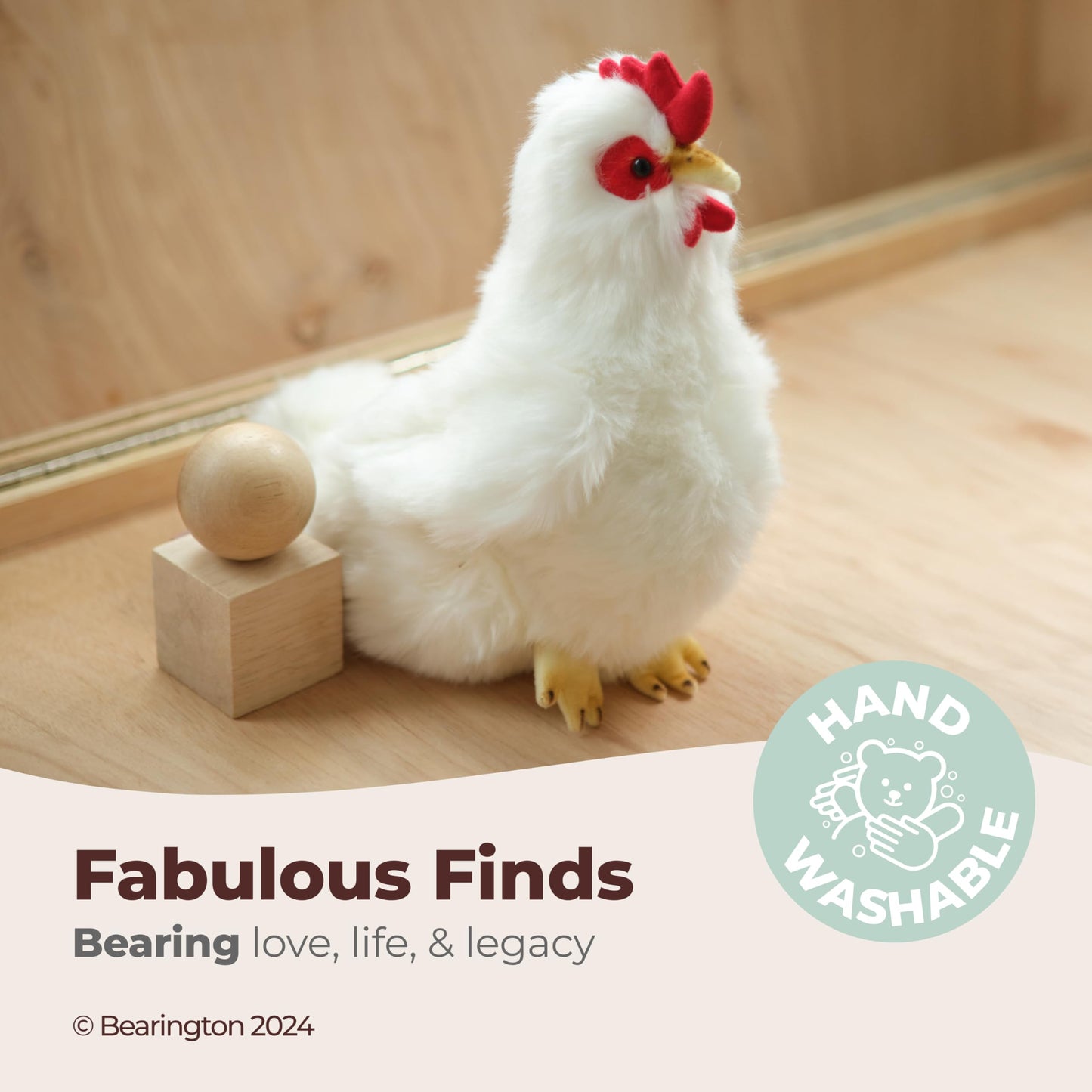 Bearington Henry Hen Stuffed Animal - 9" White Chicken Plush Toy with Realistic Details - Soft Farm Stuffed Chicken with Bean Bag Body - Adorable Hen