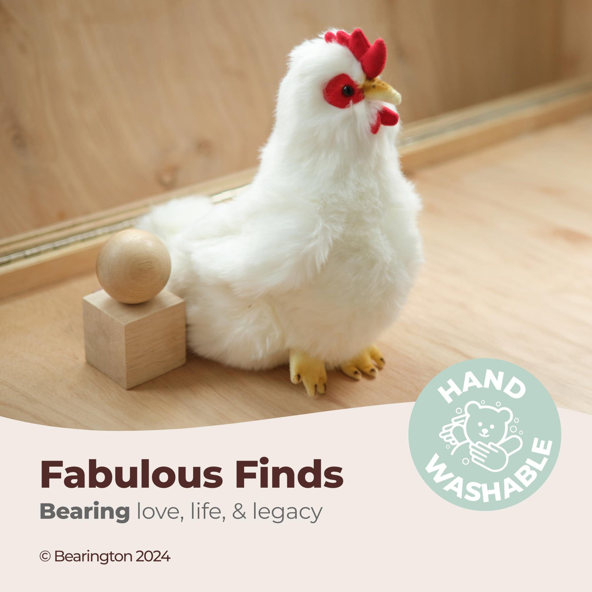 Bearington Henry Hen Stuffed Animal - 9" White Chicken Plush Toy with Realistic Details - Soft Farm Stuffed Chicken with Bean Bag Body - Adorable Hen