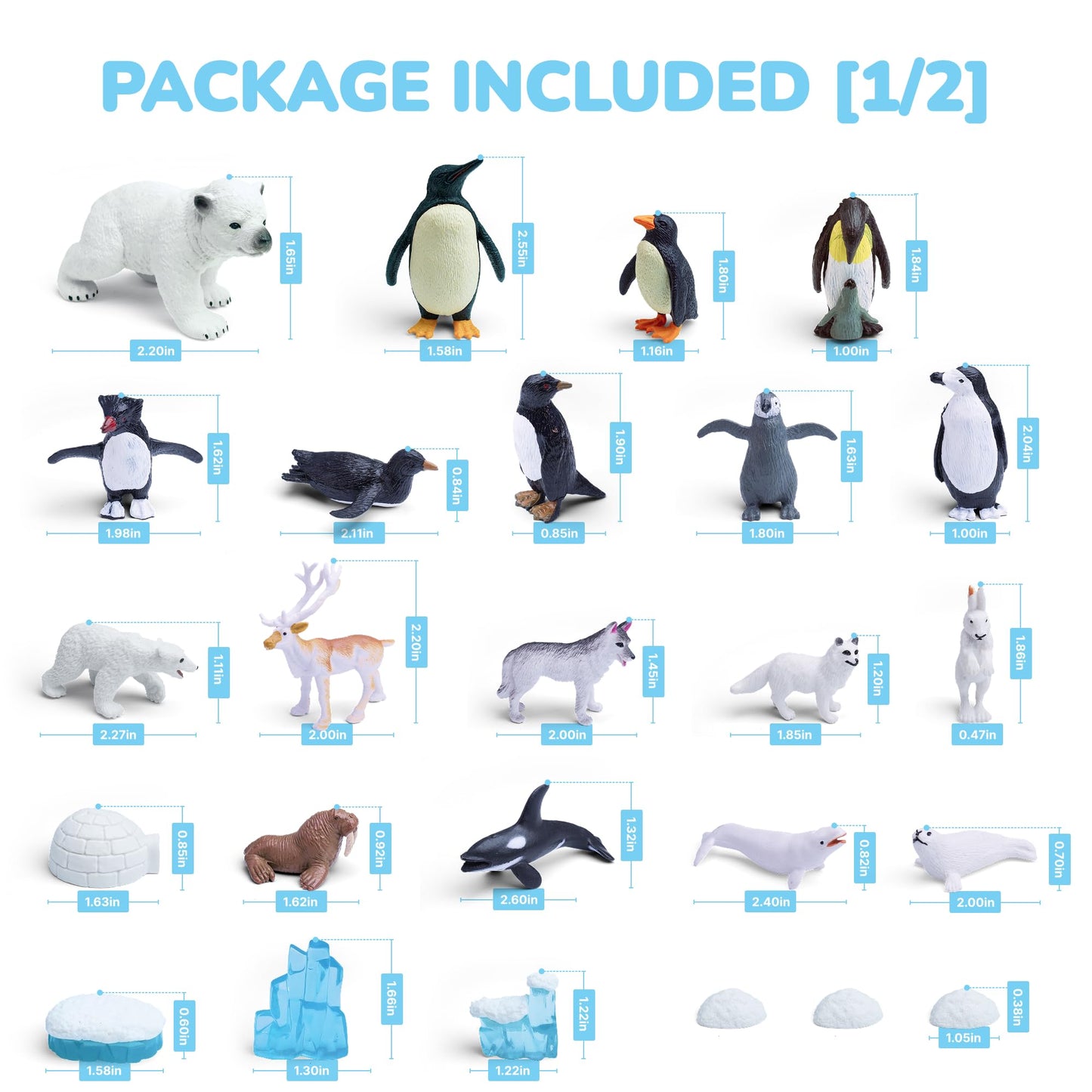 33 PCS Arctic Animals Figurines Set, Winter Animals Toy Figures With Display Box, Diorama Project Supplies Include Polar Bear, Penguin, Trees, Igloo