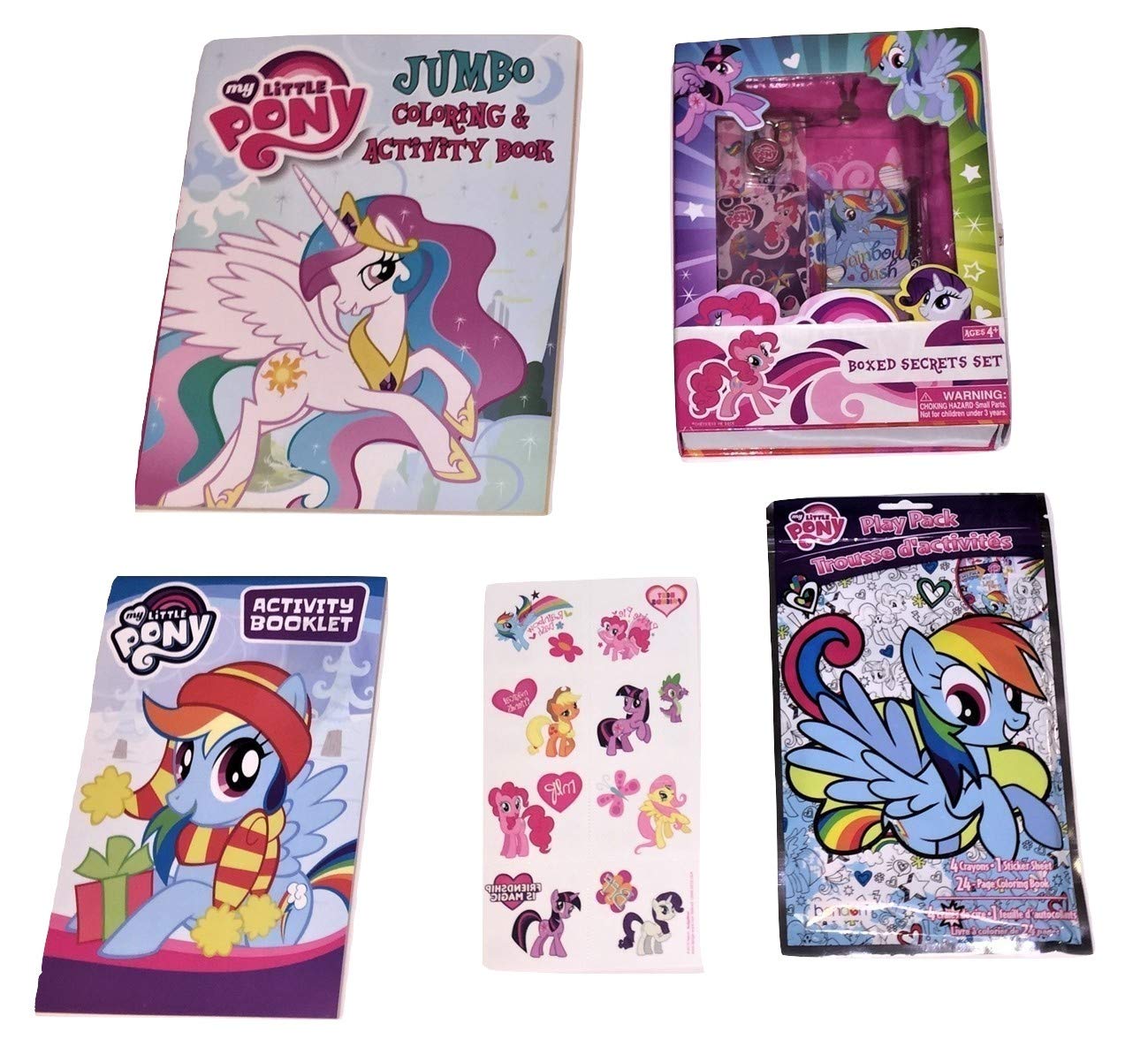 My Little Pony Bundle of 5 Activity Gift Set Items ~ Friendship is Magic (Jumbo Coloring and Activity Book, Christmas themed activity booklet, Boxed