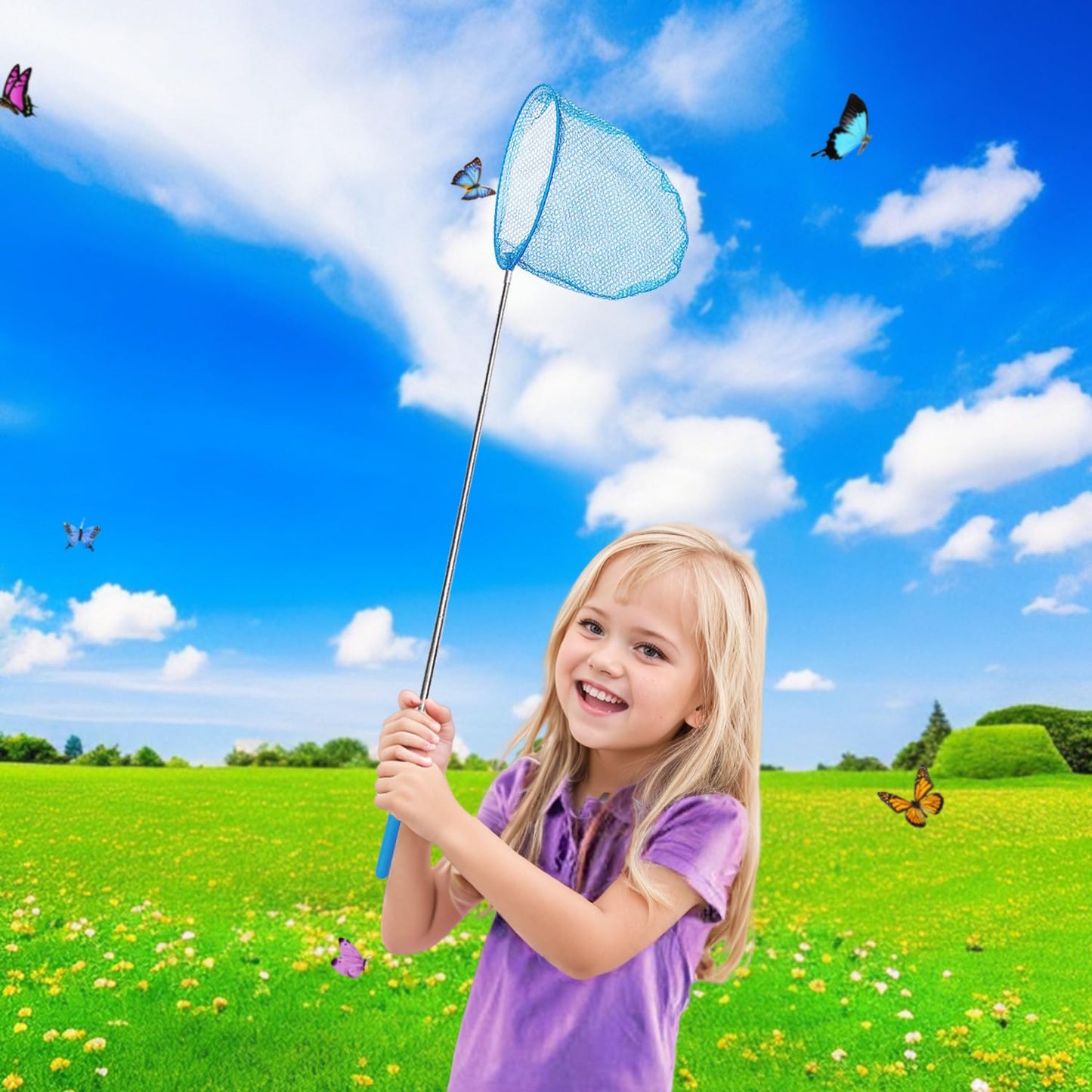 2 Pack Telescopic Butterfly Nets for Kids Outdoor Exploration, Catching Insect Net, Fishing Nets, Outdoor Tools for Catching Bugs Fish Insect