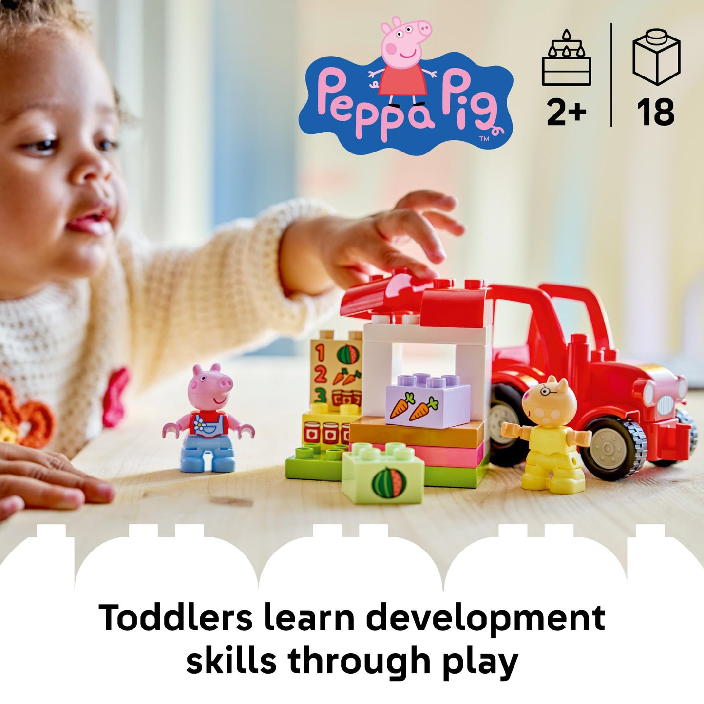 LEGO DUPLO Peppa Pig Tractor and Market - Building Toy for Toddlers, Ages 2+ - Sensory Toy for Girls & Boys - Includes 2 Figures - Birthday Gifts for