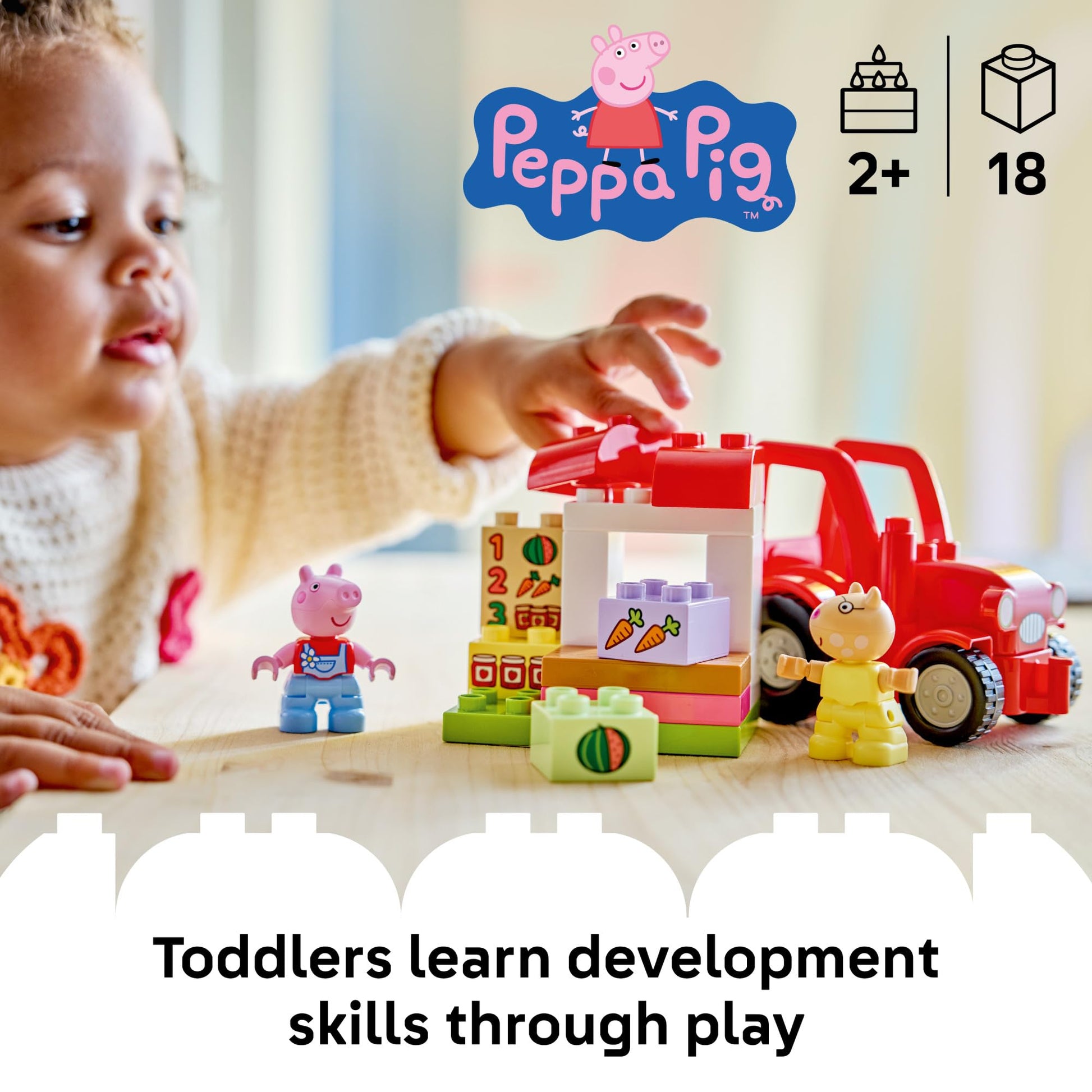 LEGO DUPLO Peppa Pig Tractor and Market - Building Toy for Toddlers, Ages 2+ - Sensory Toy for Girls & Boys - Includes 2 Figures - Birthday Gifts for