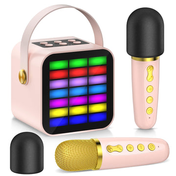 Mini Karaoke Machine for Kids Girls: Portable Bluetooth Speaker with 2 Wireless Microphones and RGB Lights, Birthday Gift Toys for Boys Ages 4+ Year