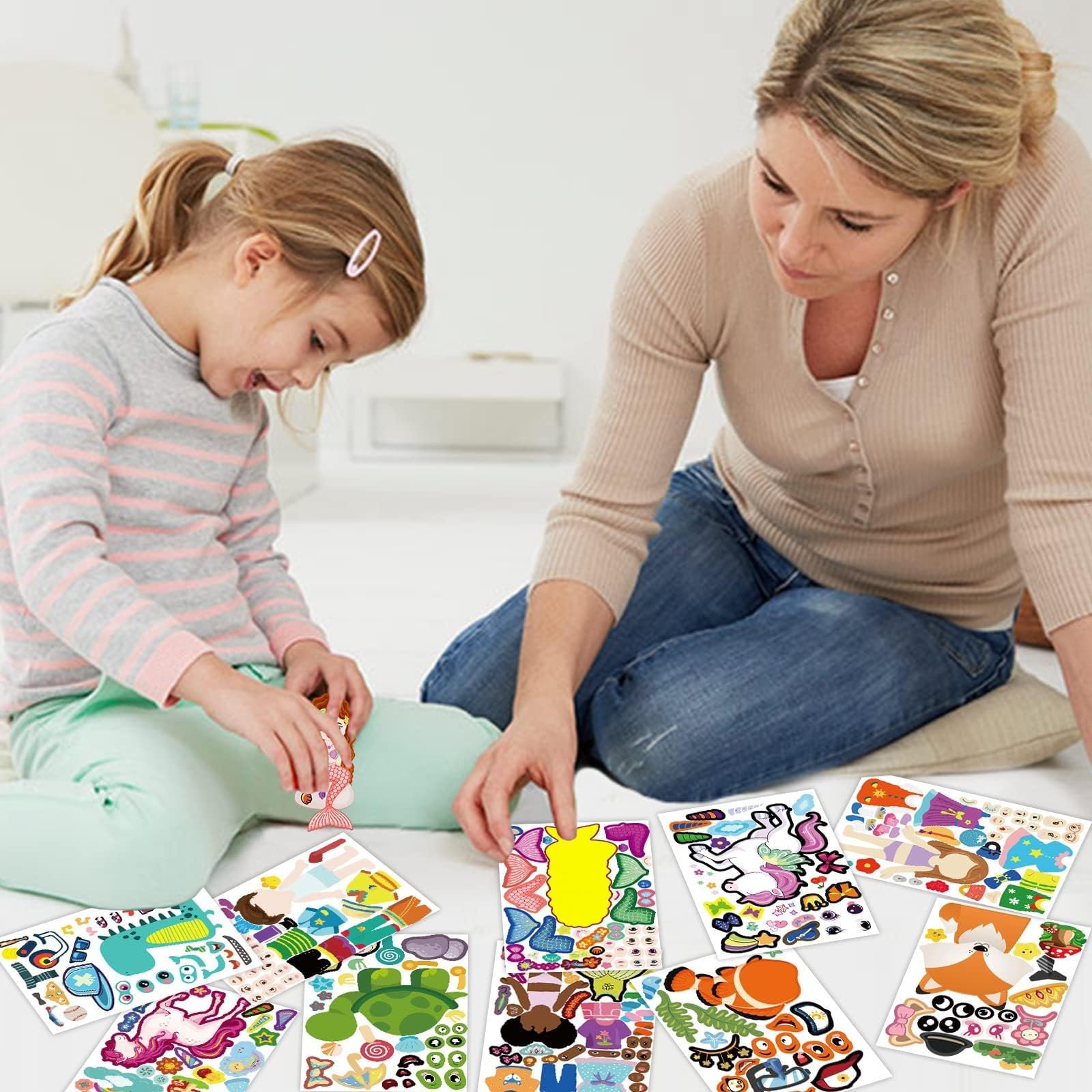 100 Pack DIY Make Your Own Animal Face Stickers - 25 Designs, Funny Mermaid Princess Prince Face Stickers for Kids, Party & Festival Favor, School