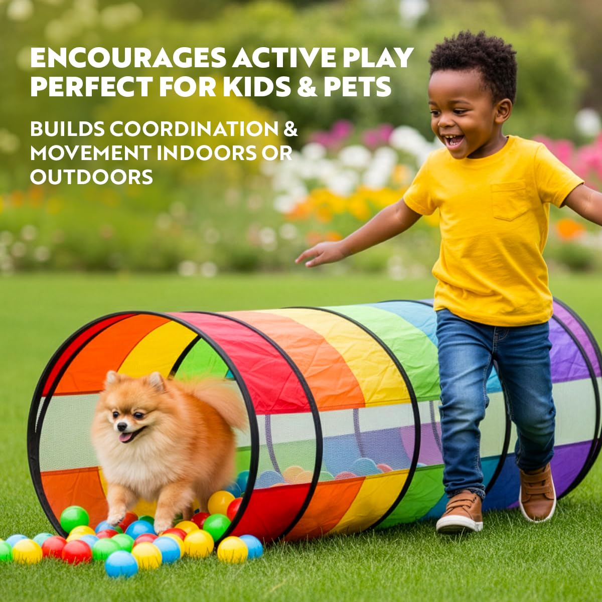 Playz Kids Play Tunnel Toys for Toddlers 1-3, Large 21" Rainbow Pop Up