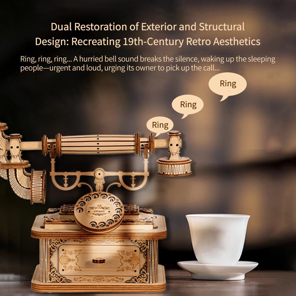 Heligotech 3D Wooden Puzzle for Adults, Retro Telephone Wooden Model Kit to Build, Steampunk Puzzle Desktop Phone Assembly Model DIY Craft Decor Gift