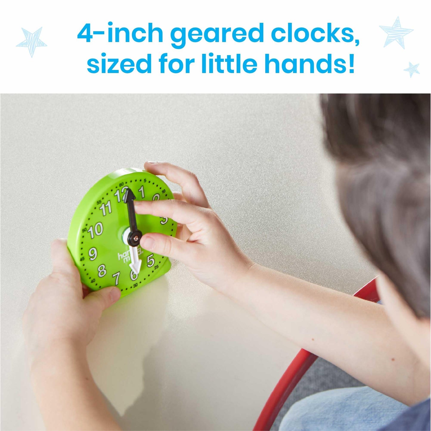 hand2mind Rainbow Geared Mini Learning Clock Set of 6, Analog Teaching Clocks for Kids, Movable Hands, Telling Time Math Manipulatives, Classroom