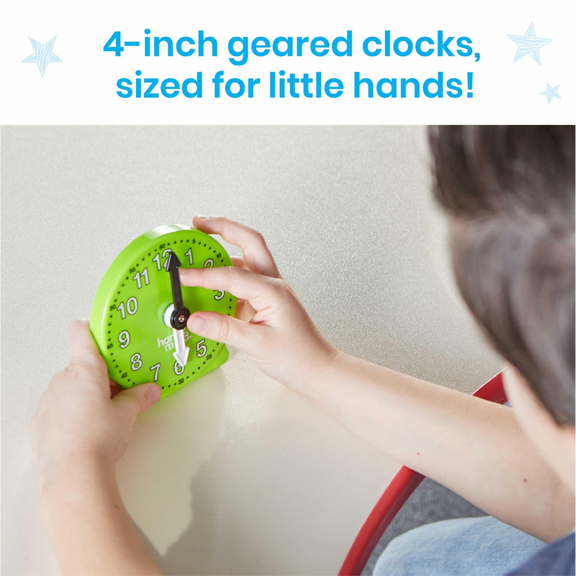 hand2mind Rainbow Geared Mini Learning Clock Set of 6, Analog Teaching Clocks for Kids, Movable Hands, Telling Time Math Manipulatives, Classroom