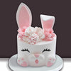 12 PCS Bunny Cake Topper with Ear Foot Flower Eye Nose for Easter Bunny Rabbit Birthday Supplies (Pink)
