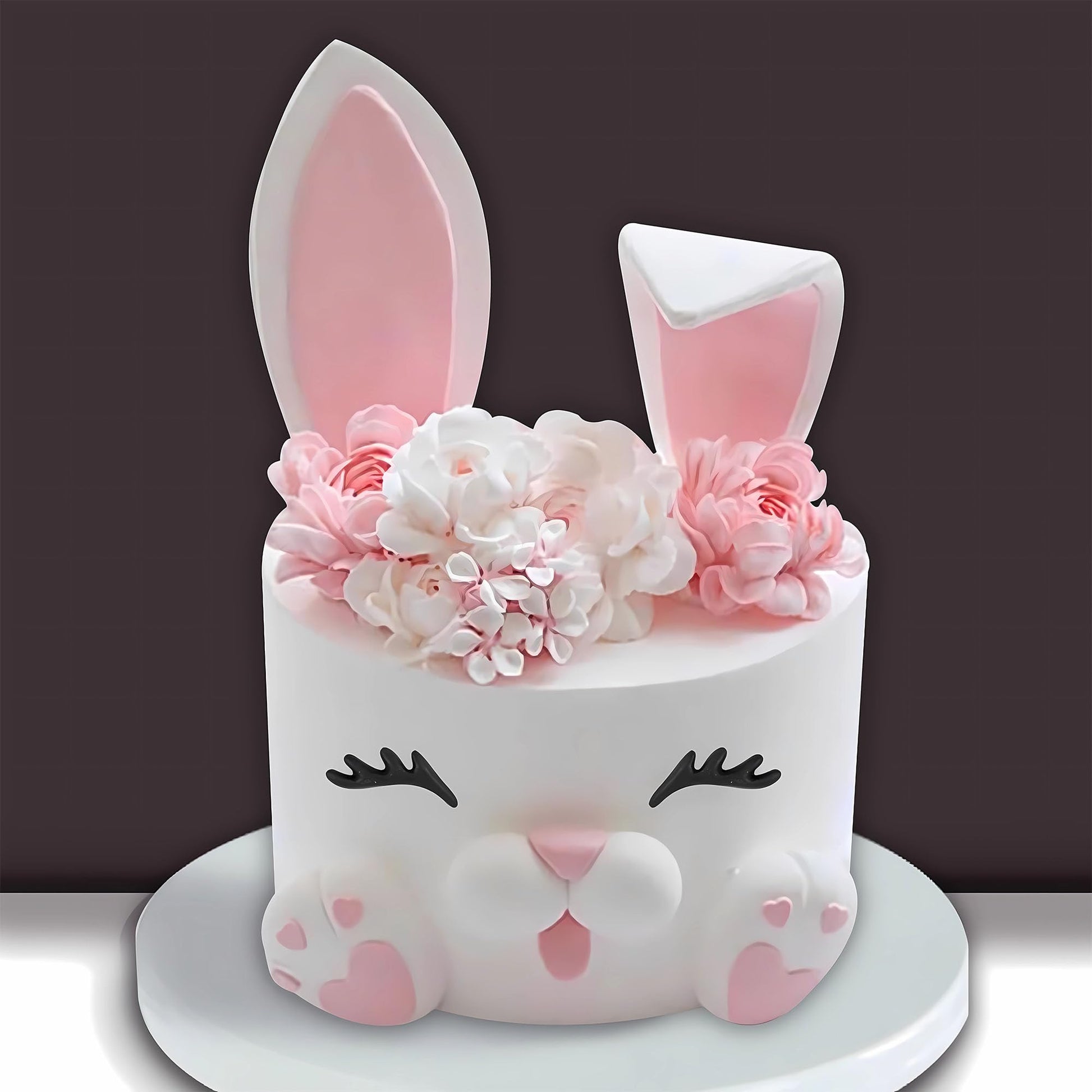 12 PCS Bunny Cake Topper with Ear Foot Flower Eye Nose for Easter Bunny Rabbit Birthday Supplies (Pink)