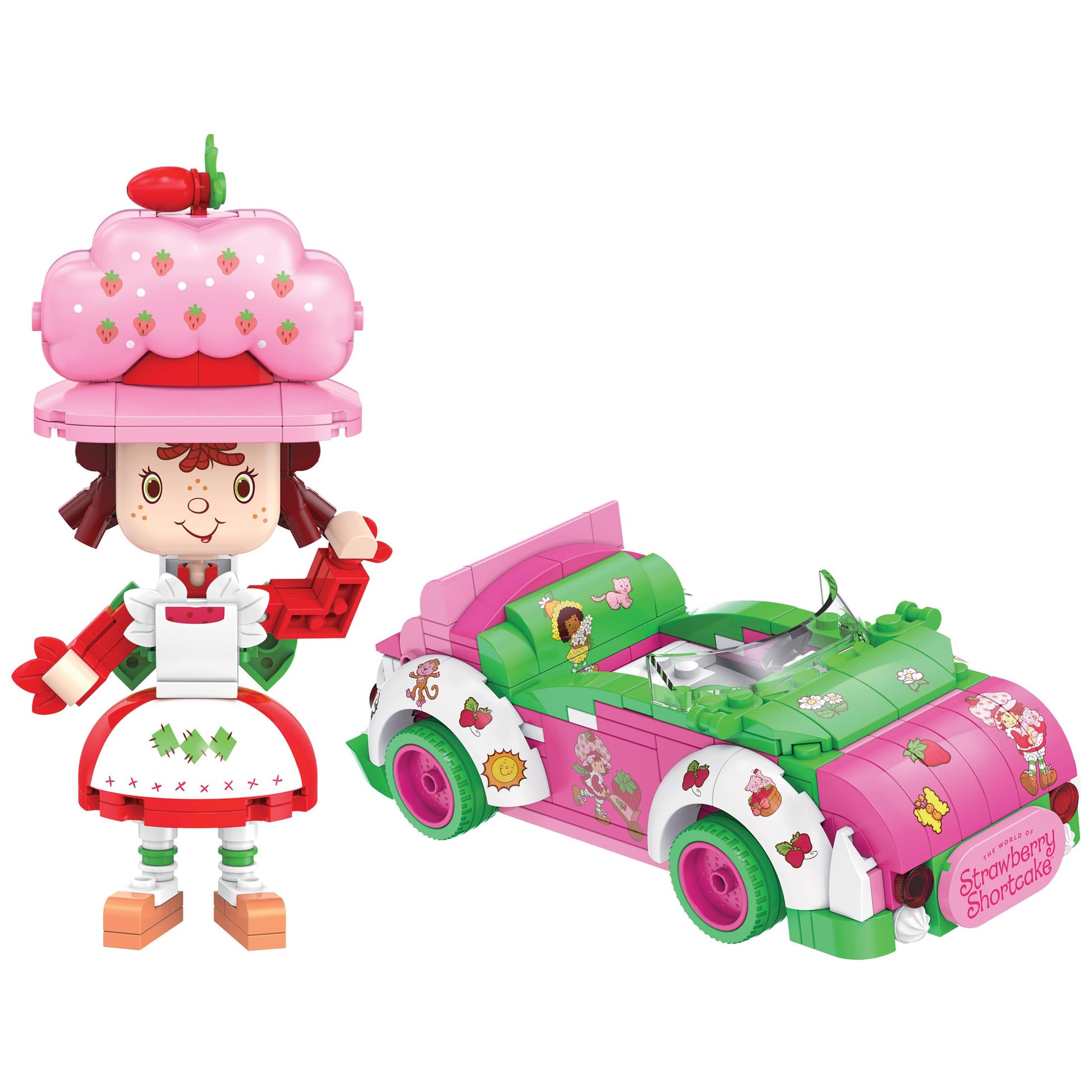 Brickcraft Strawberry Shortcake Berry Cruiser Christmas Building Kit, Festive 362-Piece Buildable Figure & Car Block Set, Classic Cartoon Collectible