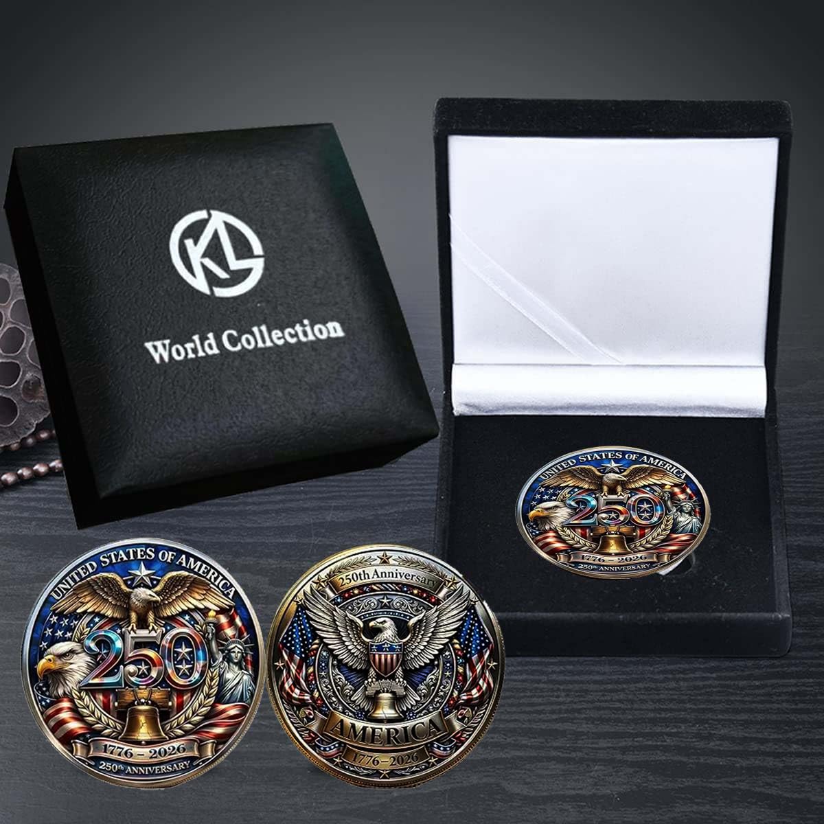 250th Anniversary USA Challenge Coin Display Case/Holder/Stand with Unite States Individual Collectible Coins,Gifts for Veteran