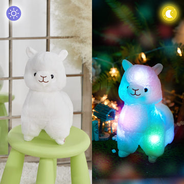BSTAOFY 13.5'' Light up Alpaca Stuffed Animals LED White Llama Soft Plush Toy with Colorful Night Lights Glow Bedtime Pal Gift for Toddler Kids on