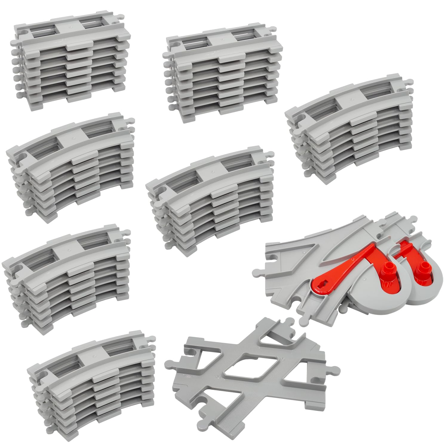 Koowants 47-Piece Train Track Set,Classic Railway Track with 30 Curved Tracks,14 Straight Tracks,2 Switch and 1 crossoverTracks-Compatible with All