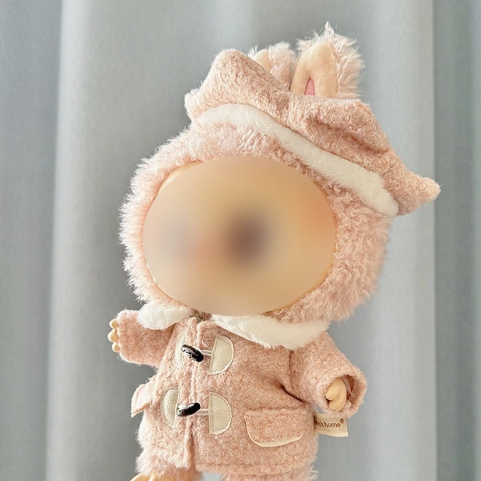 Compatible with Labubu - Fits 38cm Art Elegant Wool Blend Winter Outfit Set-Includes Fur-Trimmed Coat, 6-Panel Beret & Lace-Up Boots (Blush Pink)