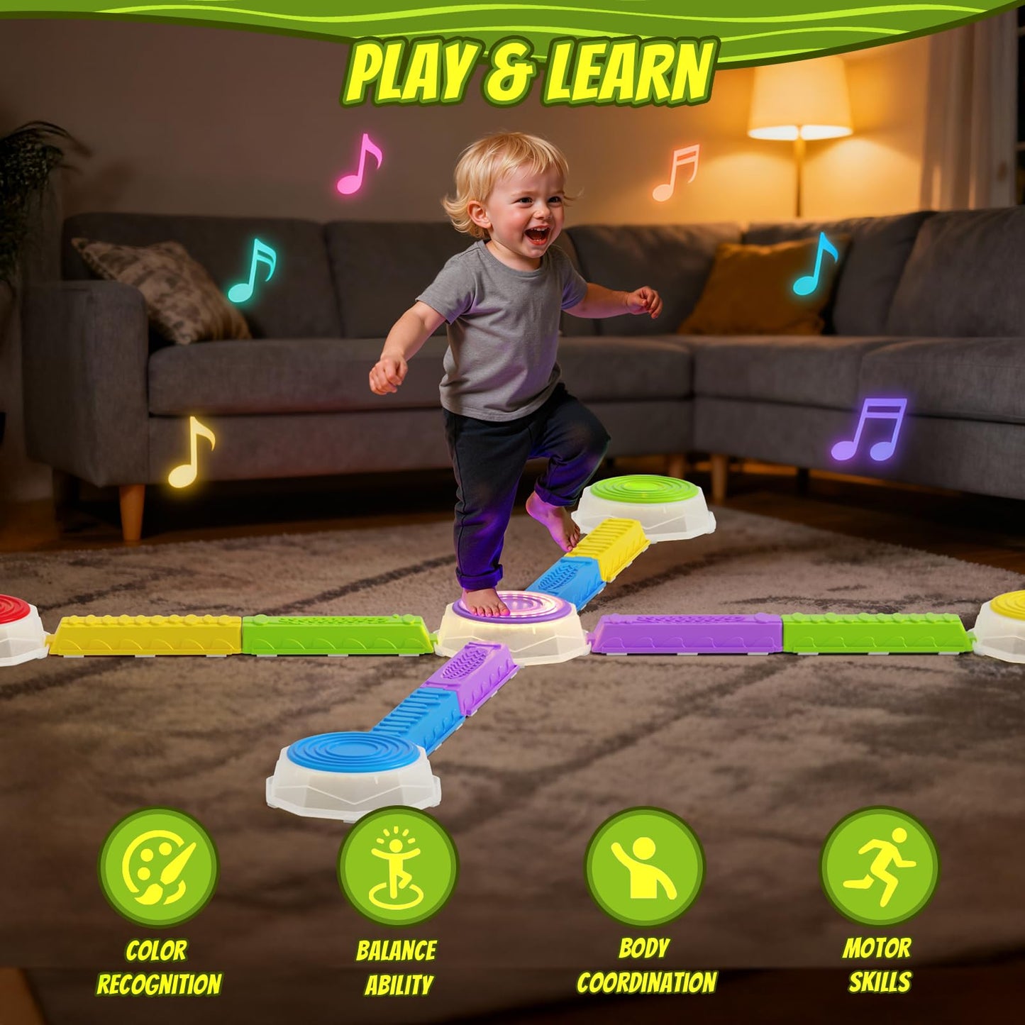 HYES Light Up Stepping Stones & Balance Beams for Kids Ages 3-5