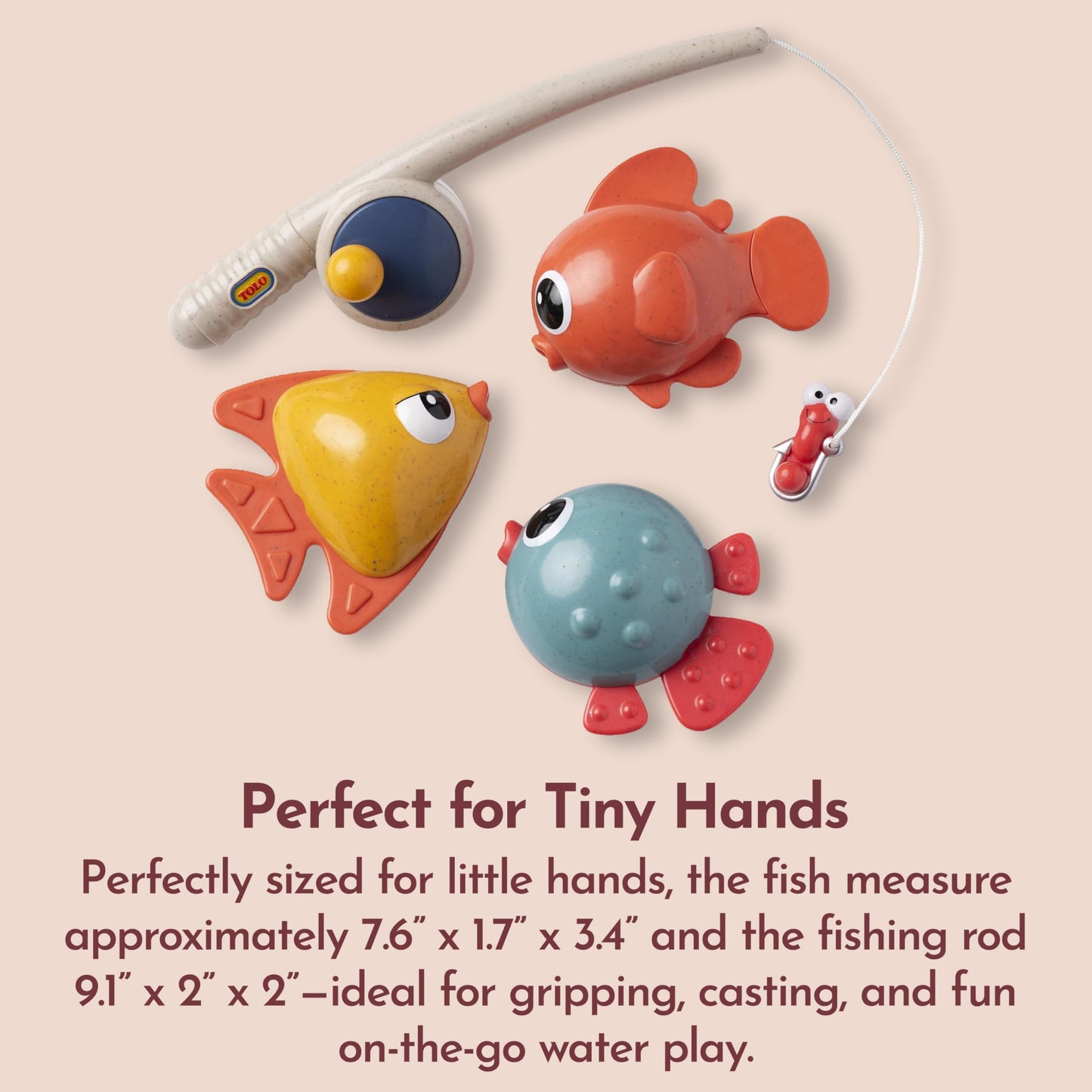 Tolo Bio Funtime Fishing Set | Eco-Friendly Bath Toy for Toddlers | Magnetic Fishing Rod, 3 Bubble-Blowing Fish, Worm | Skill-Building Water Play |