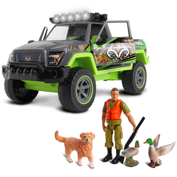 NKOK Realtree 1:18 Scale: Duck Hunting Playset - 6 Piece Friction Powered Lights & Sounds Truck, Realtree Camo, Duck Hunting #21722, Officially