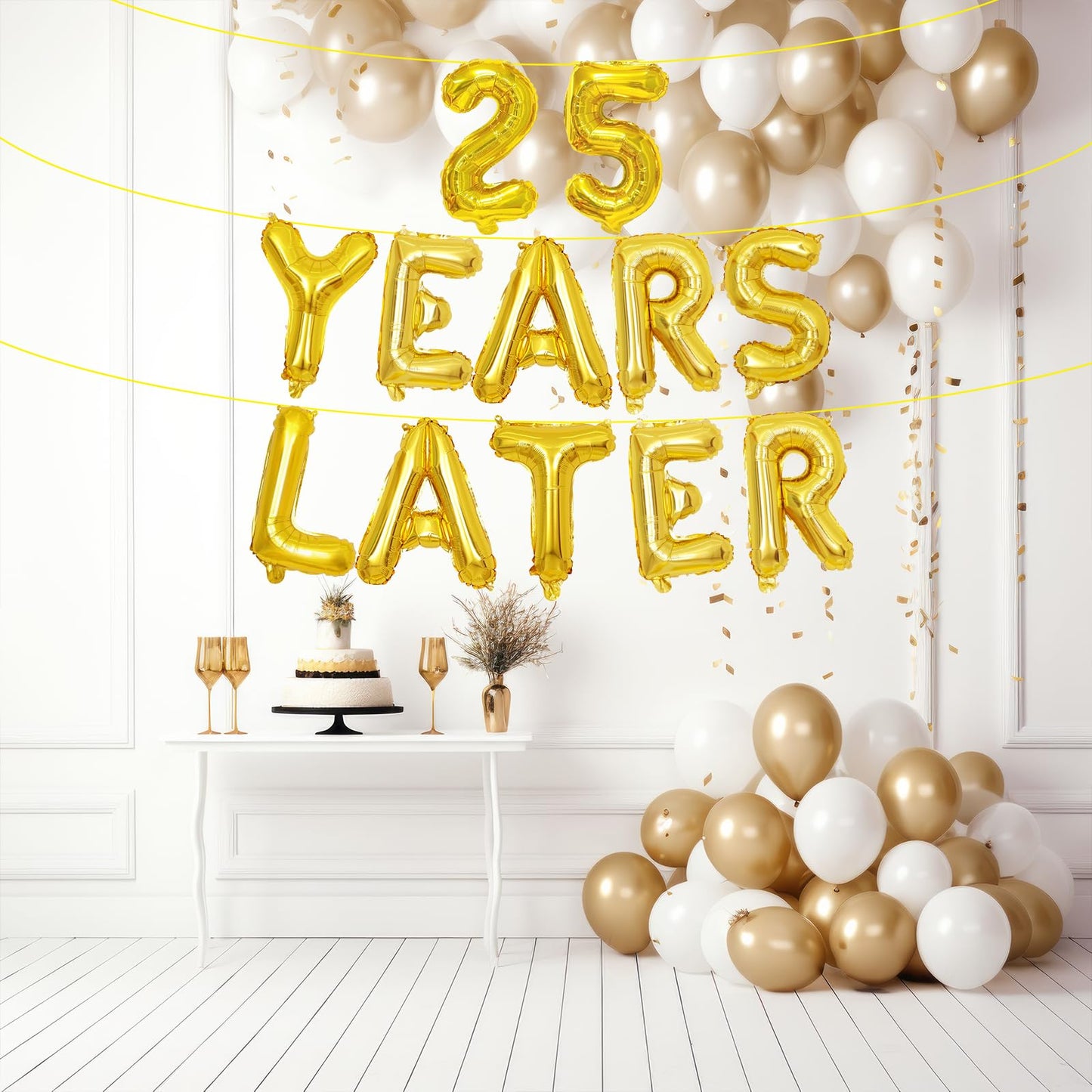 16 Inch Gold 25 YEARS LATER Letter Balloons Banner - Mylar Foil Number and Letter Balloons for Anniversary Decorations, Class Reunion, Milestone