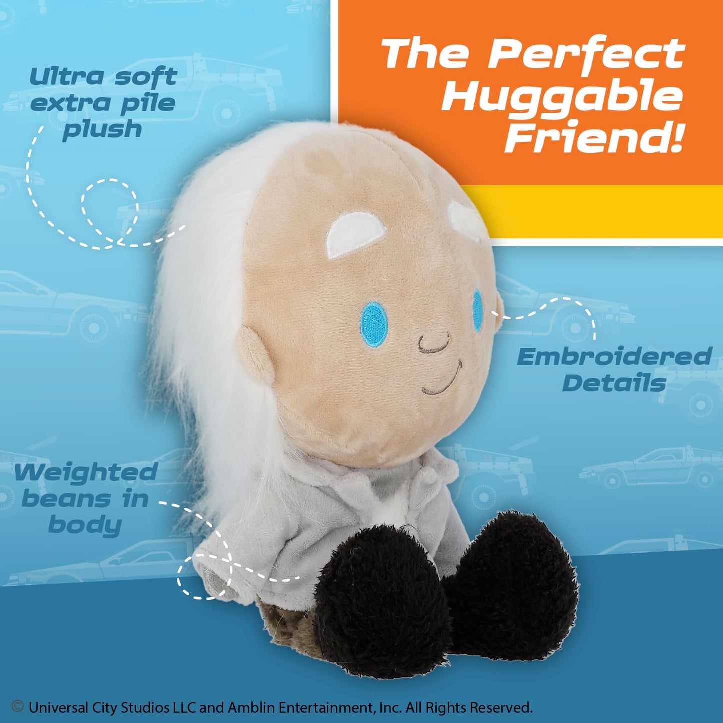Back to The Future Doc Brown Cuteeze Stuffed Plush Toy - 12 Inch Extra Soft Plushie - Crinkle Sound in Ears - Beans in The Body for Comforting Feel