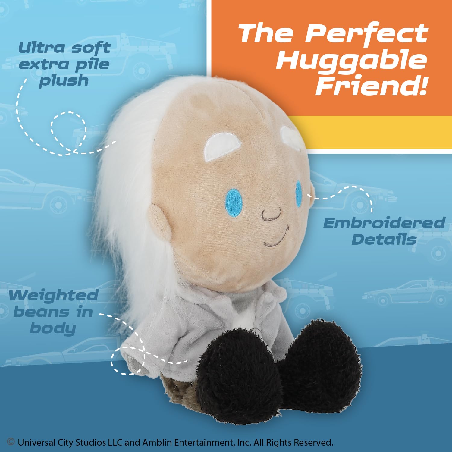 Back to The Future Doc Brown Cuteeze Stuffed Plush Toy - 12 Inch Extra Soft Plushie - Crinkle Sound in Ears - Beans in The Body for Comforting Feel