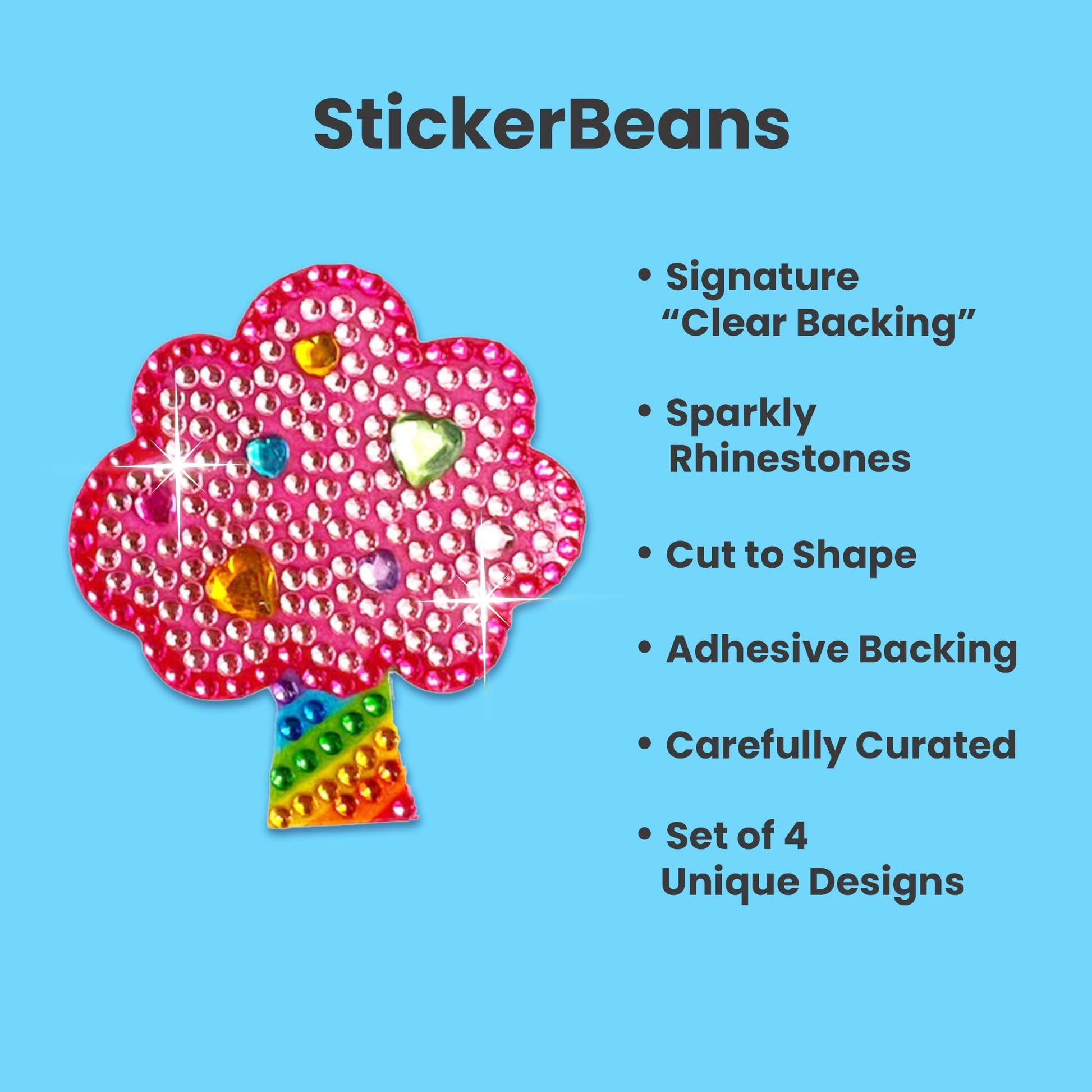 StickerBeans® Rhinestone Stickers - Care Bears Sticker Pack, 2” x 2” Each, Unique Sparkly Cut-to-Shape for Collecting, Trading, Decorating Laptops
