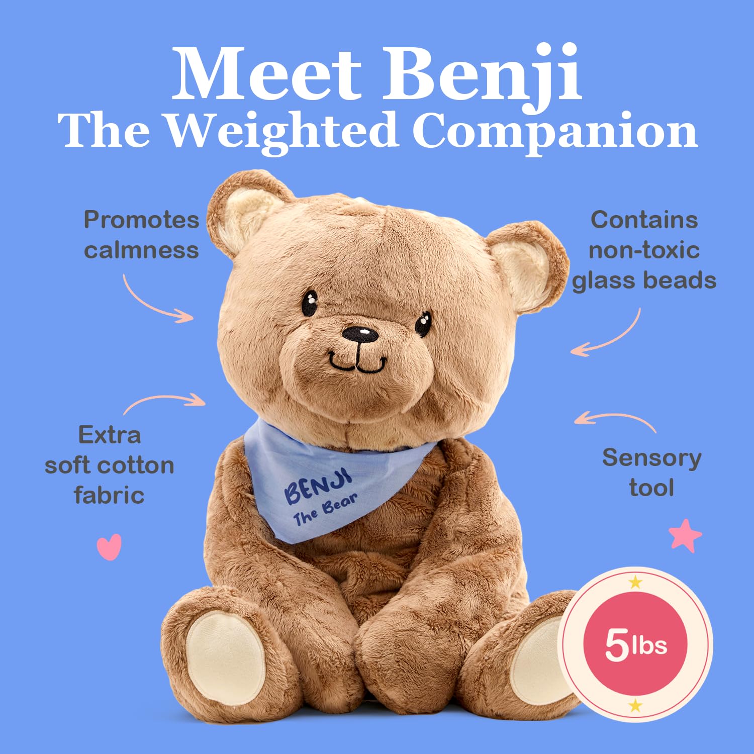 Lilly's Love Weighted Stuffed Animals for Adults & Kids - 5lb Calming Bear Plush for Anxiety, ADHD & Sensory | Machine Washable Weighted Stuffed