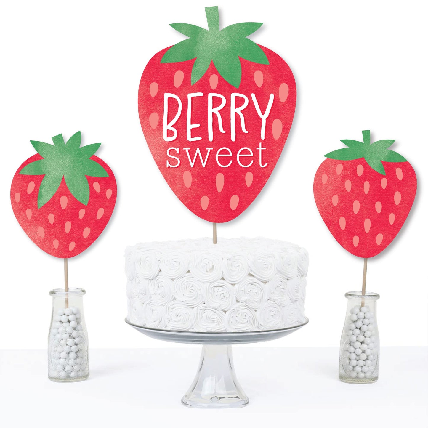 Big Dot of Happiness Berry Sweet Strawberry - Fruit Themed Birthday Party or Baby Shower Centerpiece Sticks - Table Toppers - Set of 15