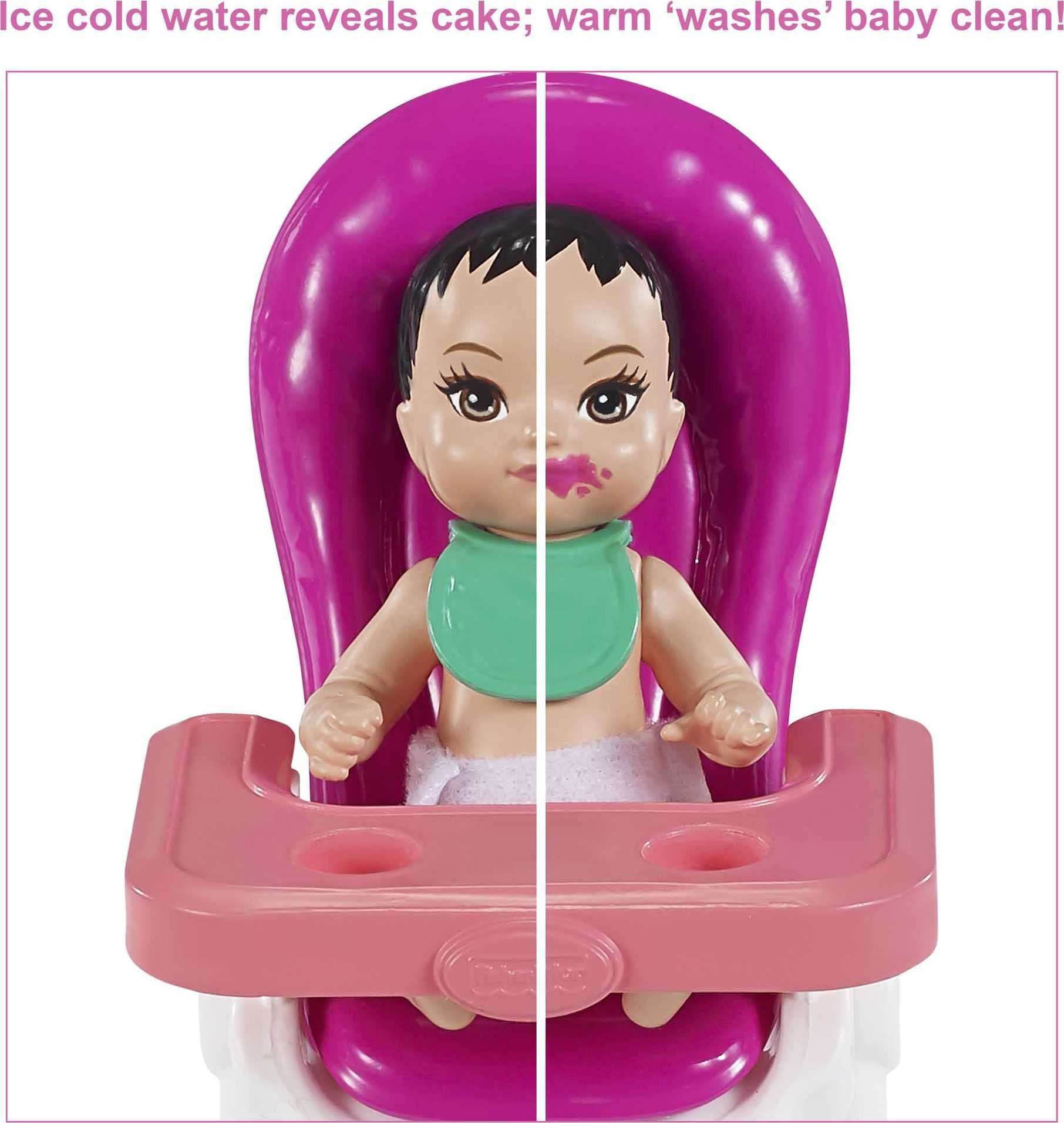 Barbie Skipper Babysitter Inc Playset, Birthday Feeding Set with Skipper Doll, Color-Change Baby Doll, High Chair & Accessories