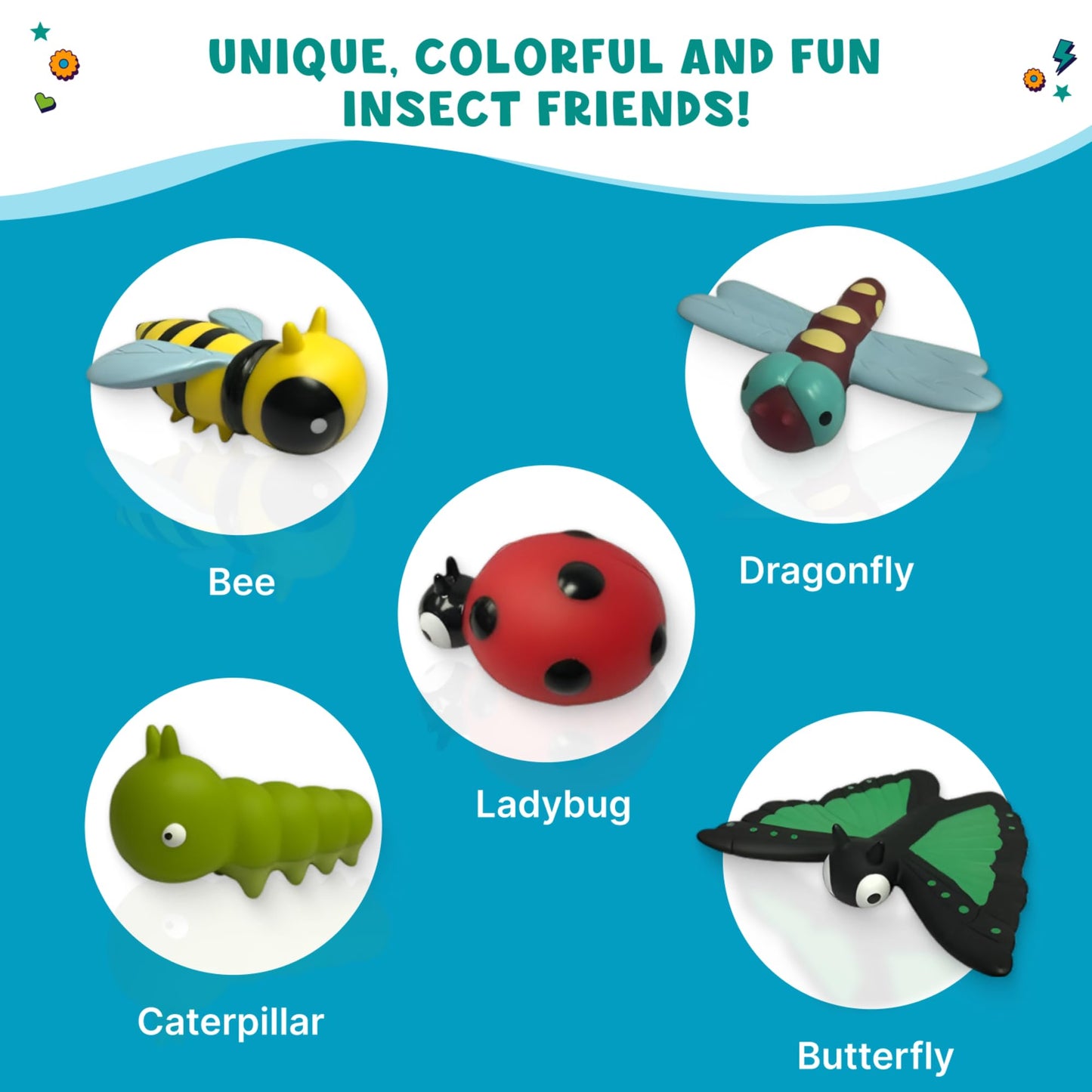 Get Ready Kids Insects & Bugs Playset - 5 Soft Plastic Bug Toys for Kids