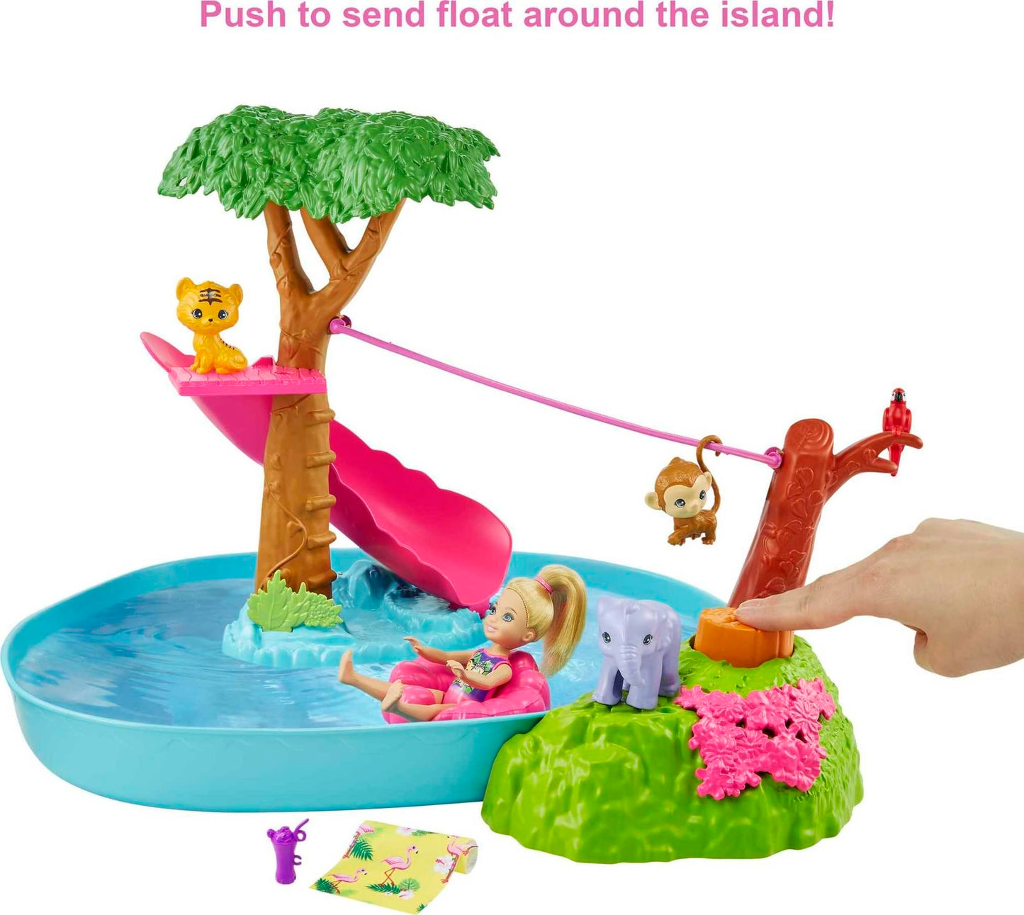 Barbie and Chelsea The Lost Birthday Splashtastic Pool Surprise Playset with Chelsea Doll (6-in), 3 Baby Animals, Slide, Zipline & Accessories, Gift