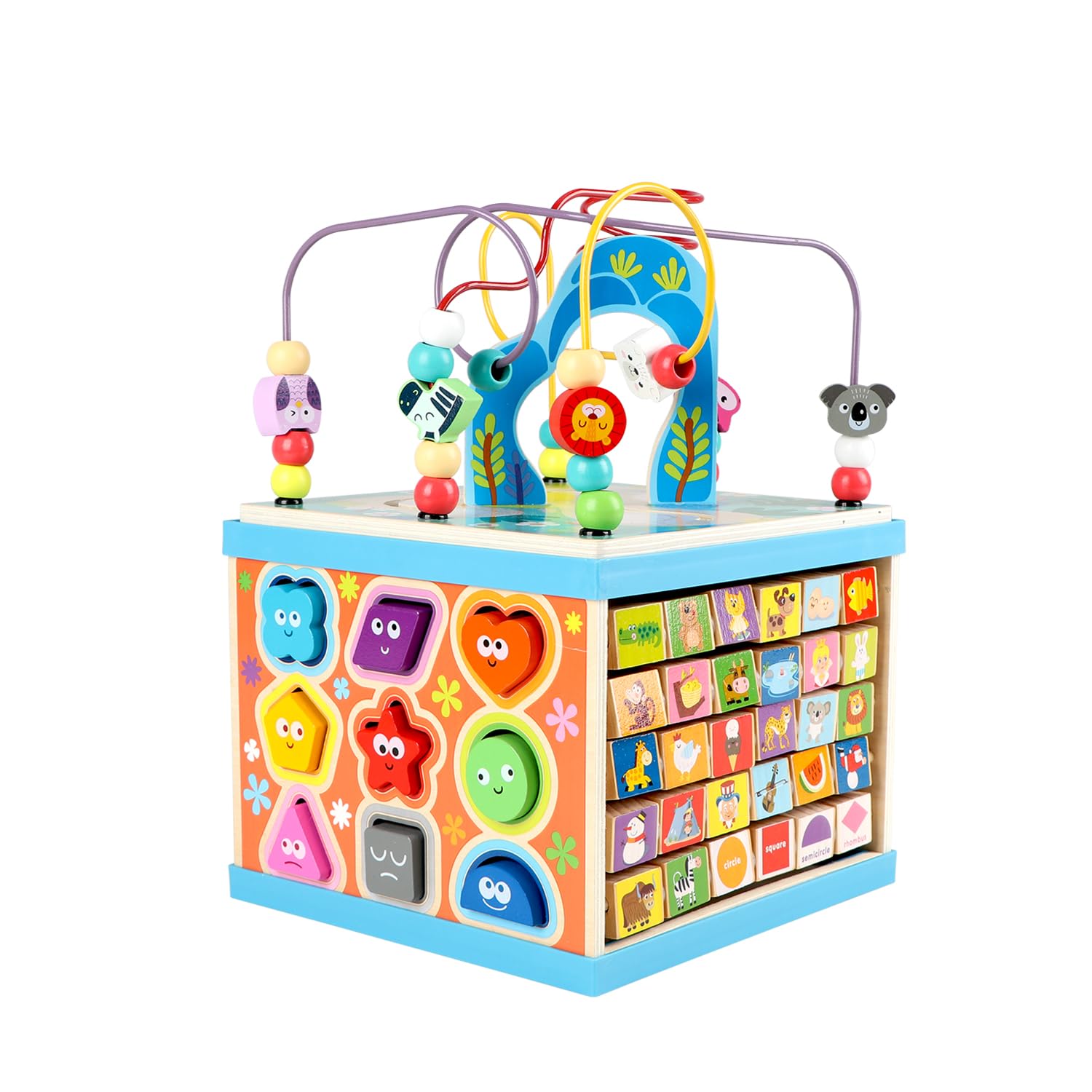 Qilay Wooden Activity Cube for Toddlers, 5 in 1 Multipurpose Abacus Early Educational Montessori Toys, Learning Toys for Kids | Bead Maze, Great