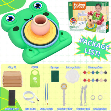 Aujazyble Pottery Wheel for Kids - Complete Pottery Painting Kit Arts and Crafts for Kids Ages 8-12 with 3 Pack Air Dry Clay Art Supplies Toys