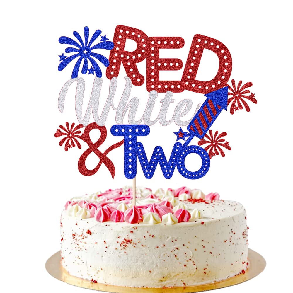 AROKIPPRY Red White and Two Cake Topper, 4th of July Cake Decorations