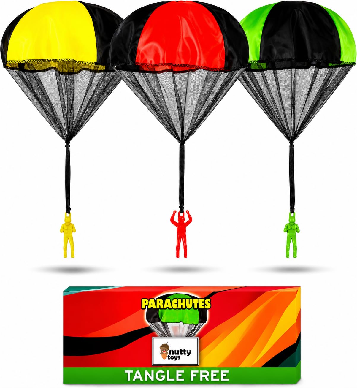 NUTTY TOYS Parachute Toys for Kids - Tangle Free Outdoor Flying Parachute Men, Top Indoor & Outside, 3 4 5 6 7 8 9 10 11 12 Year Old, Best Christmas