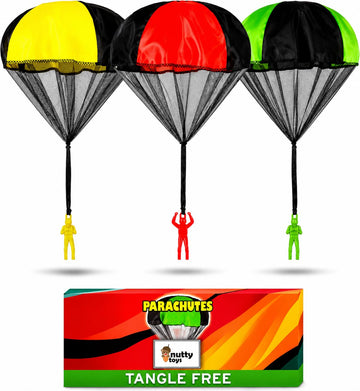 NUTTY TOYS Parachute Toys for Kids - Tangle Free Outdoor Flying Parachute Men, Top Indoor & Outside, 3 4 5 6 7 8 9 10 11 12 Year Old, Best Christmas