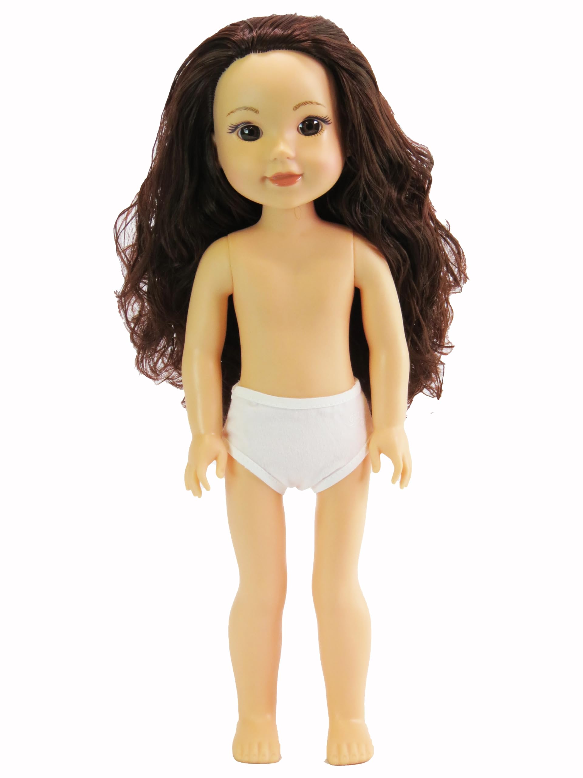 American Fashion World 14-Inch 'Kayla' Vinyl Posable Girl Doll with Wavy Brunette Hair and Brown Eyes| Undressed Doll | Premium Quality & Design