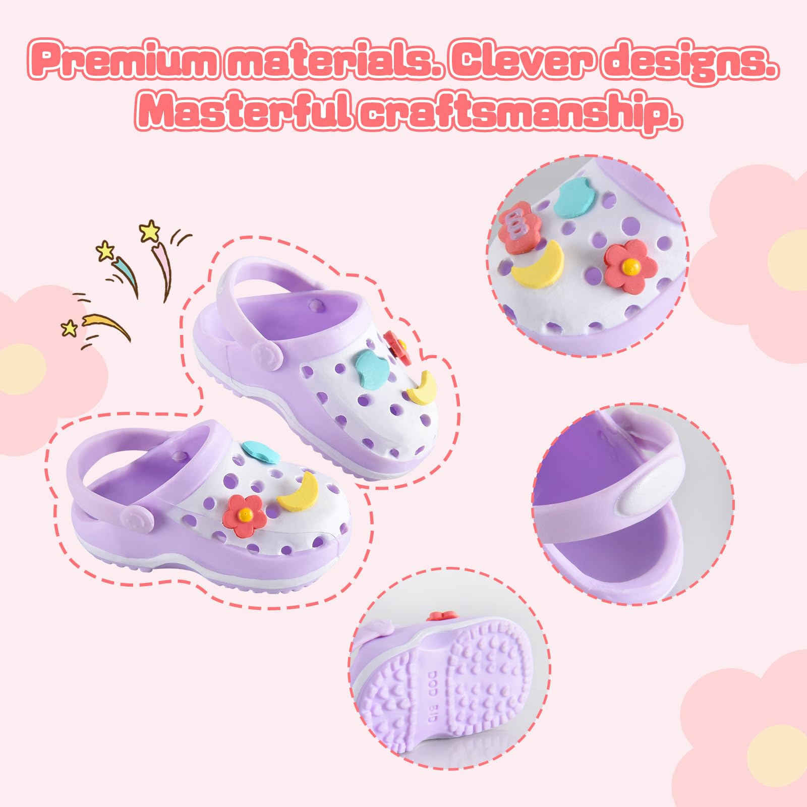Ciunura Premium Doll Shoes for Lububu, Cute Doll Shoes for 4-7in Dolls, Ideal for Lububu Outfits(Purple Clog Shoes)