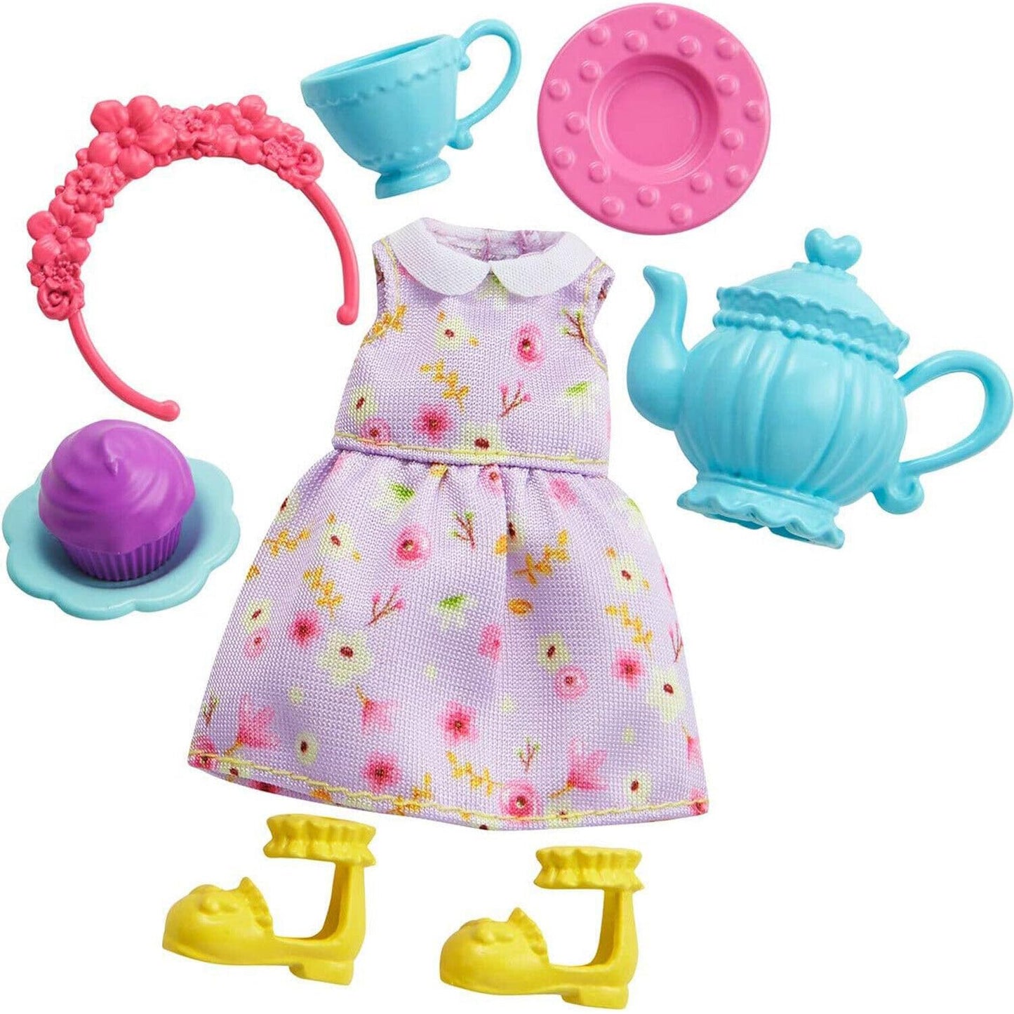Barbie Chelsea Beach & Tea Party Accessory Fashion Pack Bundle - Mix of Beachwear & Tea Party Essentials for Chelsea Doll | Ages 3+
