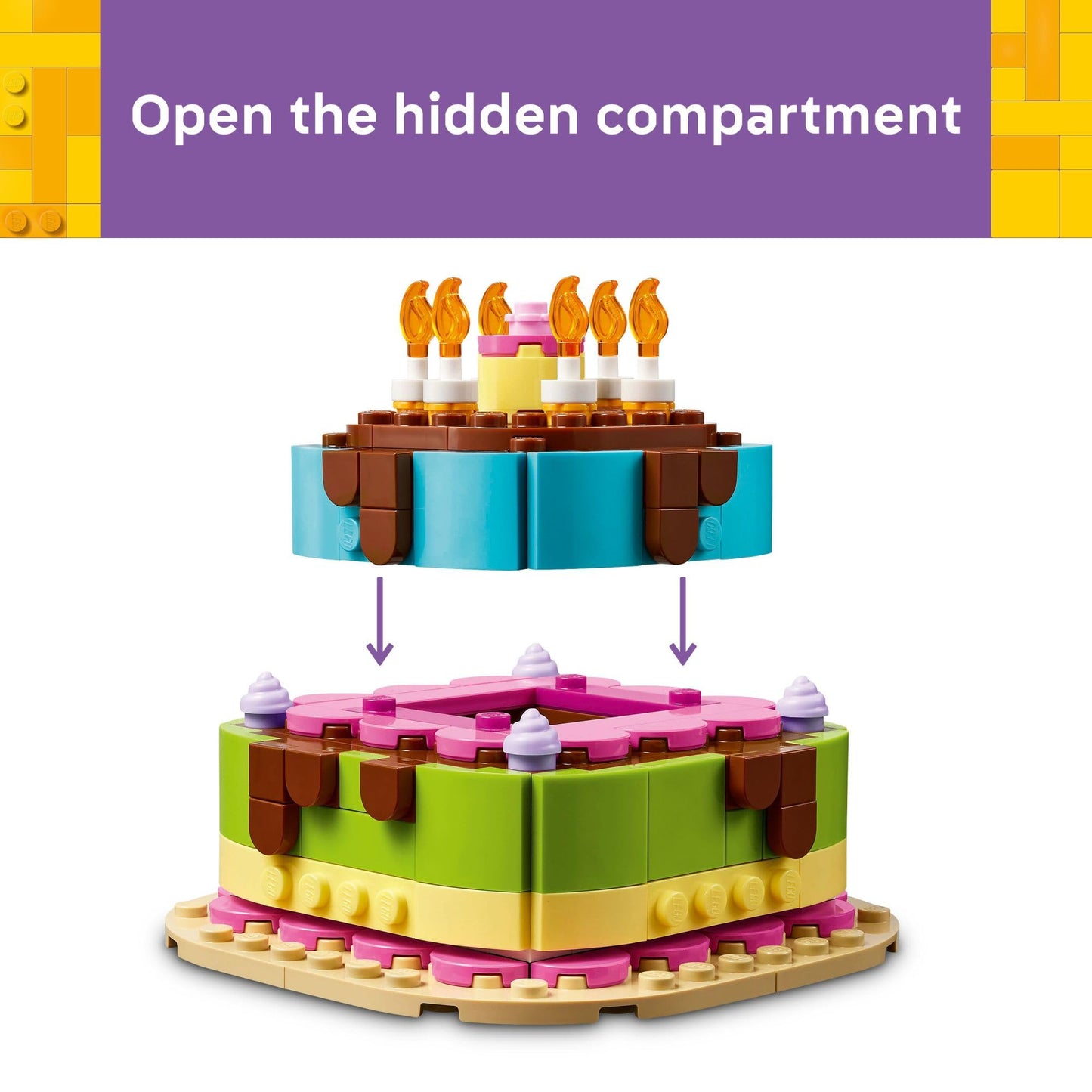 LEGO Birthday Party Cake - Building Toy for Boys & Girls, Ages 7+ - Birthday Decoration with 10 Candle Accessories - Craft for Kids - 40815