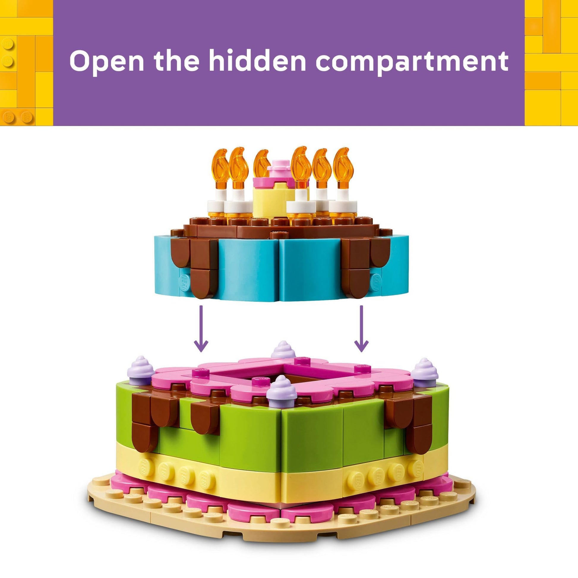 LEGO Birthday Party Cake - Building Toy for Boys & Girls, Ages 7+ - Birthday Decoration with 10 Candle Accessories - Craft for Kids - 40815