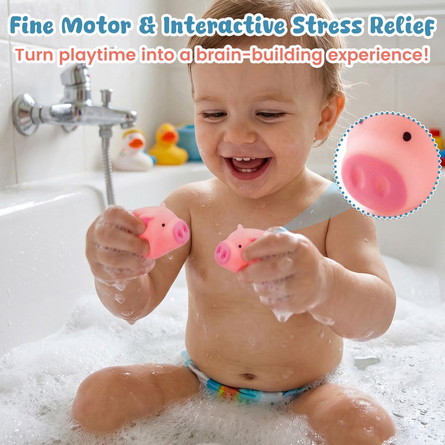 HAKACC 20 PCS Mini Squeezable Pig Bath Toys, Pink Rubber Squeaky Baby Bathtub Toys for Baby Shower Party Favors
