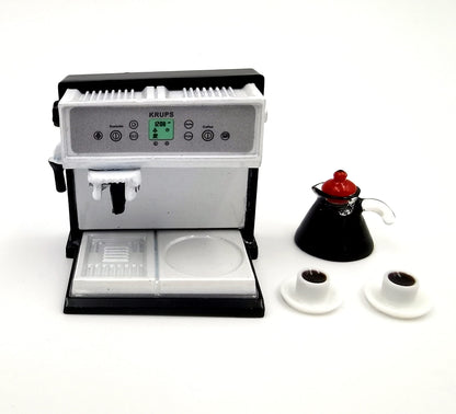 SXFSE 1:12 Dollhouse Miniature Coffee Machine, Mini Simulation Coffee Maker Machine Kitchen Accessories(Coffee Machine + Coffee Pot)
