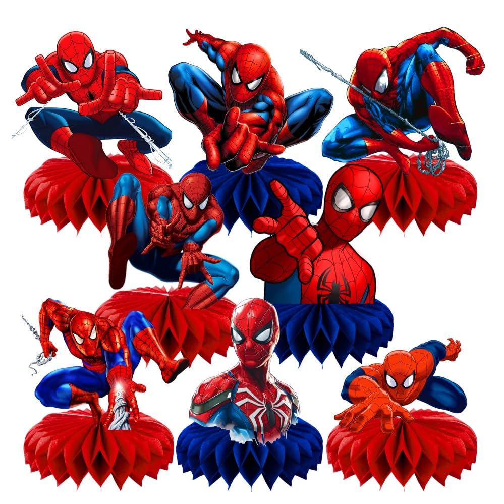 8Pcs Spider Honeycomb Table Centerpiece Spider Birthday Party Supplies Table Decorations for Kids Party Decorations