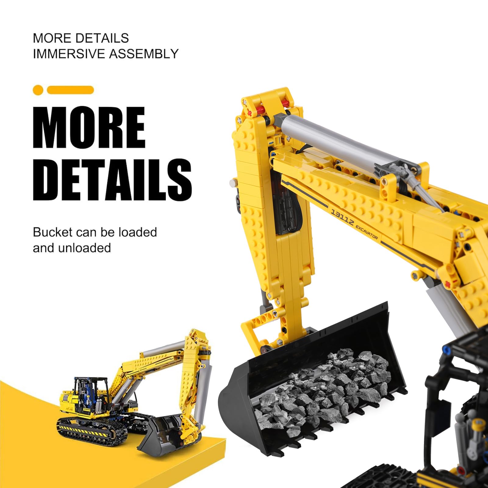 Mould King 13112 RC Excavator Building Set, 1830 Pieces Building Blocks APP Remote Control Truck Construction Vehicles Model with Motor, STEM