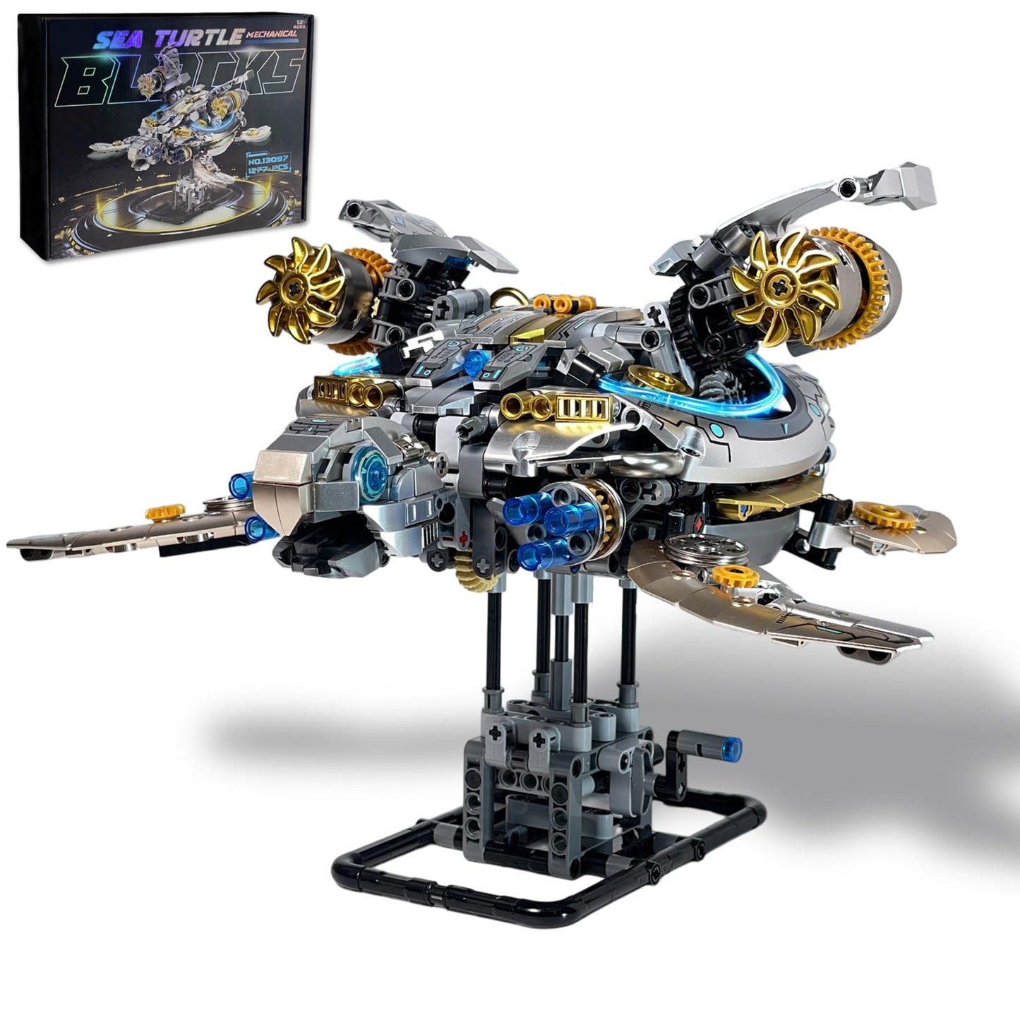Mechanical Sea Turtle Building Set - 1277 PCS Steampunk Ocean Animal Model Kit with Moving Gears & LED Light, Technic-Style Construction Toy