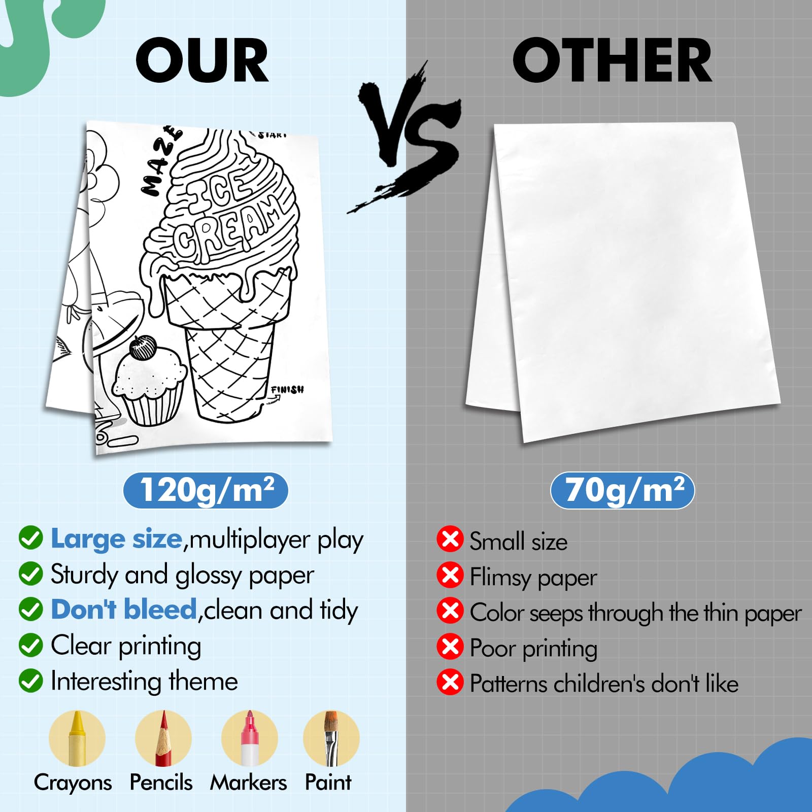 JellyPanda Valentines Day Large Coloring Tablecloth for Kids Valentines Coloring Poster Pages Little Bear Heart Paper for Classroom Home School Party