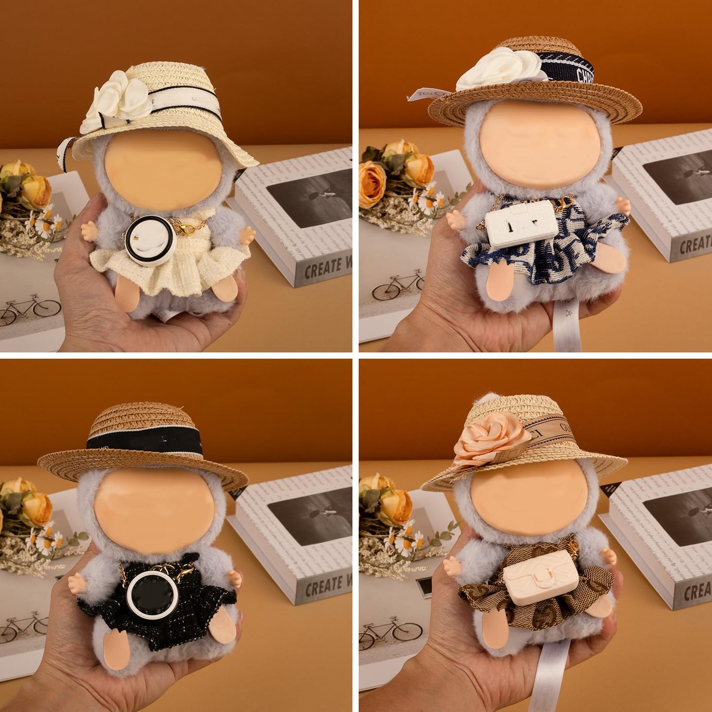 CiuZikGok Doll Clothing Set (No Doll), Cute Cropped Straw Hat, Crossbody Bag, Dress, Suitable for 15-17cm Dolls, Outfit Accessory Set for Unique